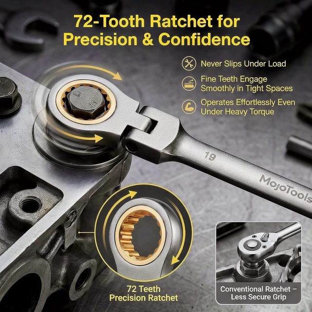 Alt view image 4 of 7 - 8-24mm Flex Head Metric Ratcheting Wrench Set, 23-Piece Cr-V Kit
