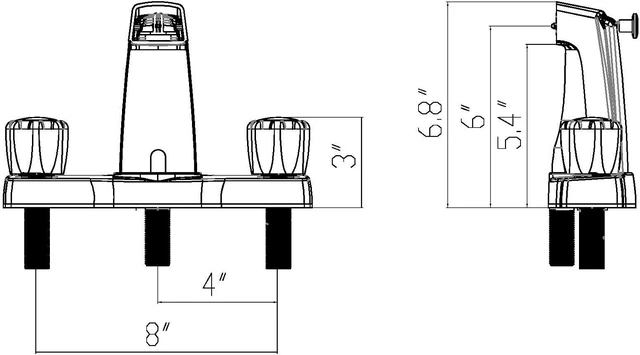 Alt view image 6 of 7 - WMF 8 Inch Offset Mobile Home Tub Faucet with Diverter, Double Handle Chrome, 3 Hole for Trailer & Camper