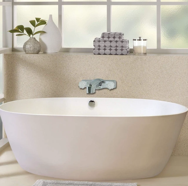 Alt view image 7 of 7 - WMF 8 Inch Offset Mobile Home Tub Faucet with Diverter, Double Handle Chrome, 3 Hole for Trailer & Camper