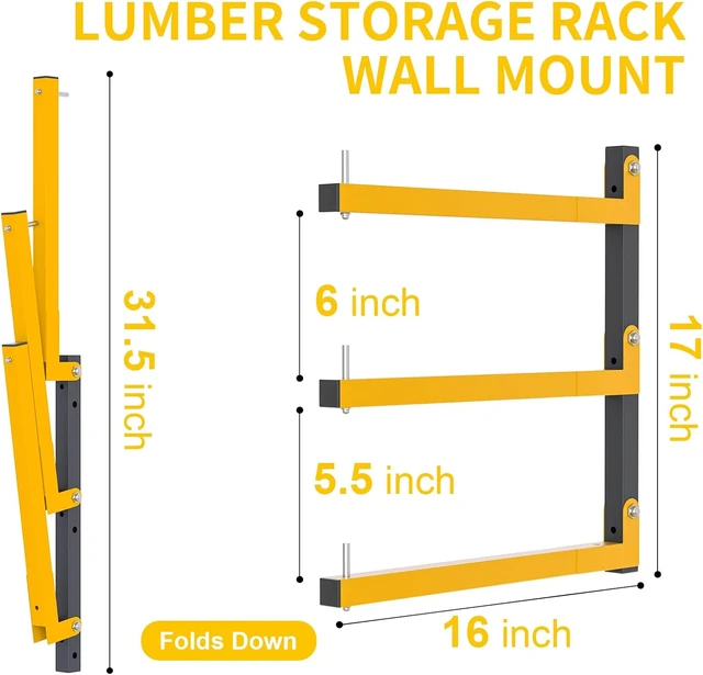Alt view image 2 of 7 - 6-Pack Wall Mount Lumber Storage Rack, 9-Level 1080 LB Folding Garage Shelf Brackets for Indoor & Outdoor