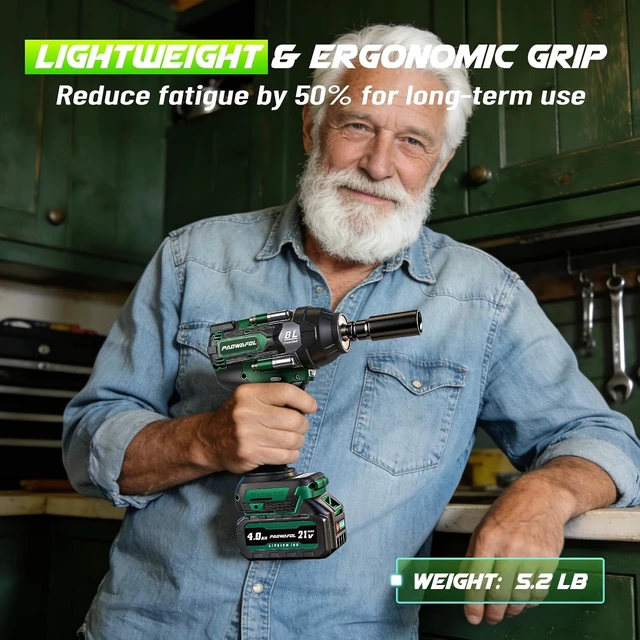 Alt view image 4 of 6 - 664 Ft-lbs (900N.m) Impact Wrench, 1/2" Gun with 21V 2x4.0AH Battery, 22 Drill Bits & 4 Sockets