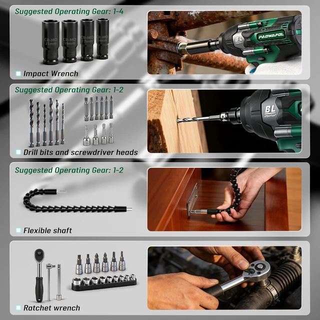 Alt view image 5 of 6 - 664 Ft-lbs (900N.m) Impact Wrench, 1/2" Gun with 21V 2x4.0AH Battery, 22 Drill Bits & 4 Sockets