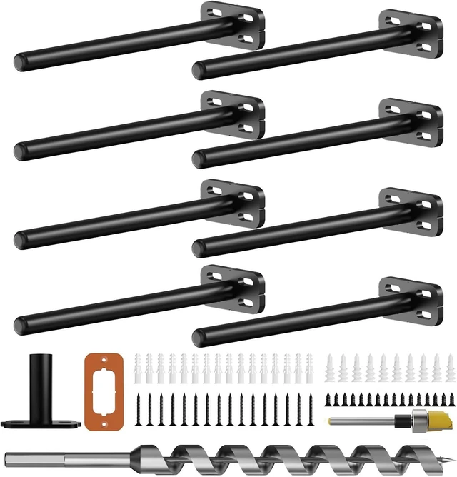 Main image of 8 PCS Heavy Duty Hidden Floating Shelf Brackets, Invisible Black Metal Support, 8"