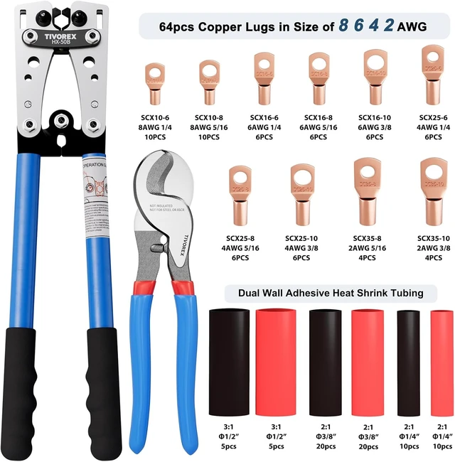 Alt view image 3 of 7 - Battery Cable Crimping Tool for AWG 10-1/0 Wire Lugs
