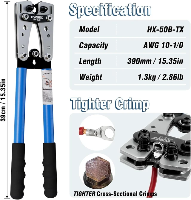 Alt view image 5 of 7 - Battery Cable Crimping Tool for AWG 10-1/0 Wire Lugs