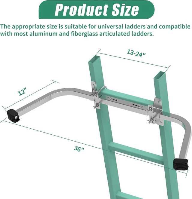 Alt view image 2 of 7 - Heavy Duty Aluminum Ladder Stabilizer, Stand-Off Wing Span for Roof & Gutter, Non-Slip Rubber Pads (Patent)