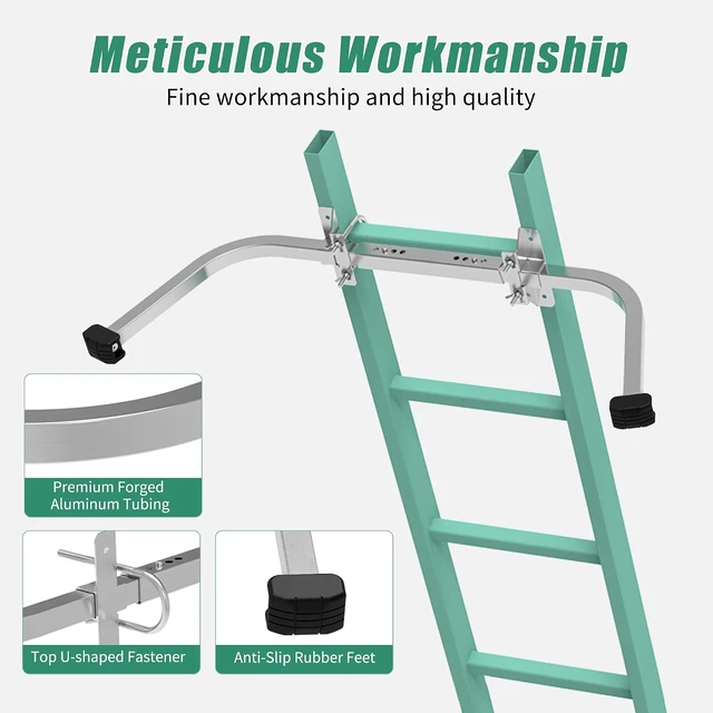 Alt view image 5 of 7 - Heavy Duty Aluminum Ladder Stabilizer, Stand-Off Wing Span for Roof & Gutter, Non-Slip Rubber Pads (Patent)