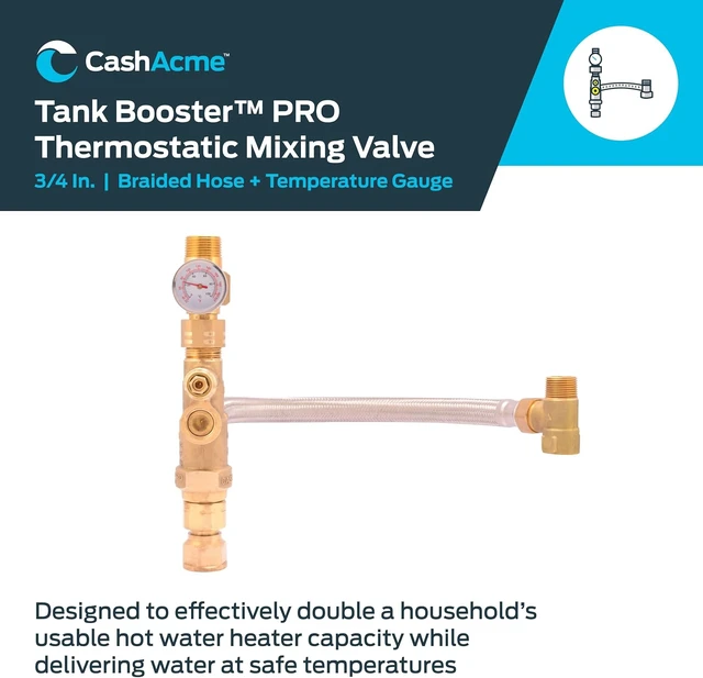 Alt view image 2 of 6 - 3/4 Inch Tank Booster Water Heater with Thermostatic Mixing Valve, Gauge & Braided Hose for PEX, CPVC & Copper, 24644