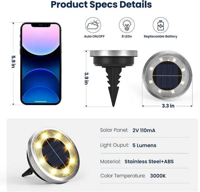 Alt view image 5 of 6 - 16-Pack Solar Ground Lights, Outdoor Warm White Backyard Decor