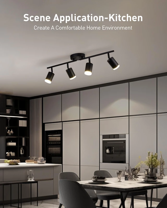 Alt view image 6 of 7 - 4-Light Adjustable Kitchen Track Lighting, 24 Inch Black LED Rail Spotlights, ETL Listed (Bulbs Not Included)