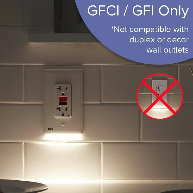 Alt view image 2 of 7 - 2-Pack GuideLight GFCI Wall Plate with LED Night Light, Auto On/Off Sensor, Replaces Plug-In (White)