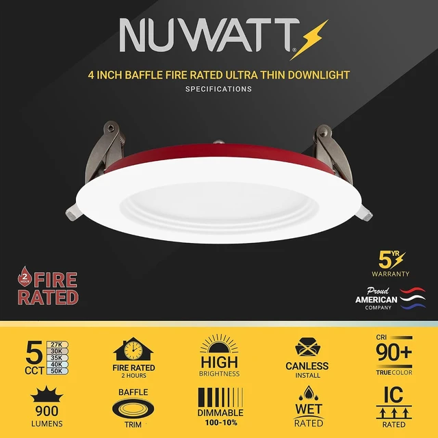 Alt view image 2 of 7 - 4 Inch 2-Hour Fire Rated Baffle Recessed Light, 2700K-5000K, 6-Pack