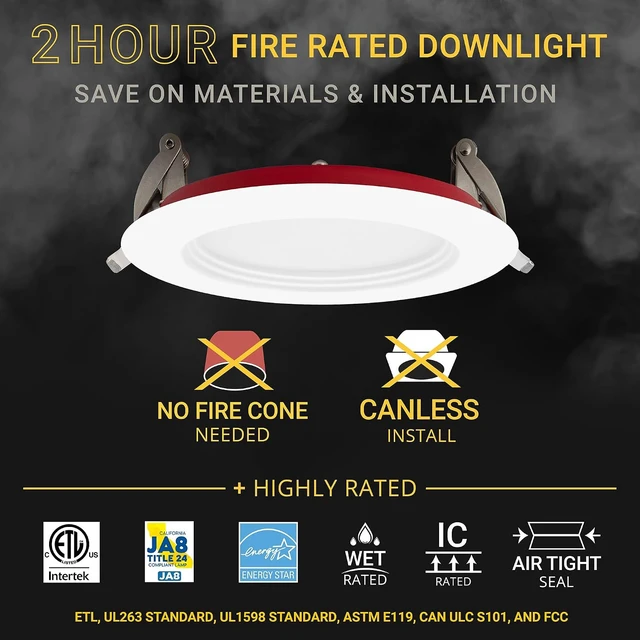 Alt view image 3 of 7 - 4 Inch 2-Hour Fire Rated Baffle Recessed Light, 2700K-5000K, 6-Pack