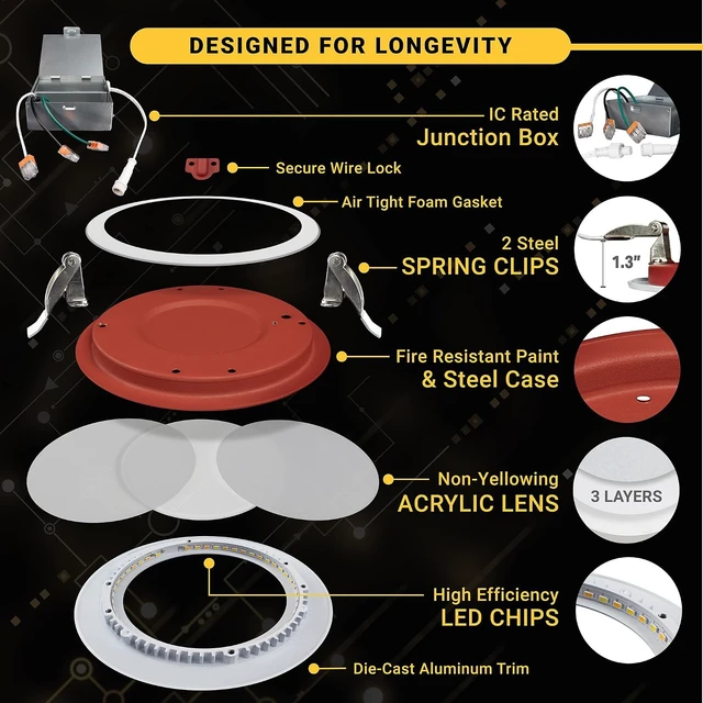 Alt view image 4 of 7 - 4 Inch 2-Hour Fire Rated Baffle Recessed Light, 2700K-5000K, 6-Pack