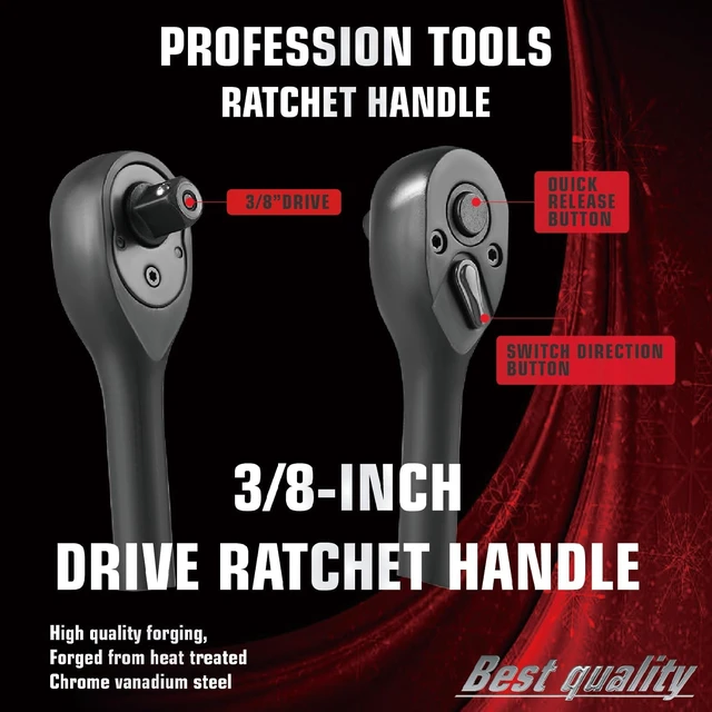 Alt view image 3 of 7 - 3/8" Drive Impact Socket Set, 50-PC SAE (5/16-3/4) & Metric (8-22mm), 6-Point Cr-V Deep & Shallow with Ratchet