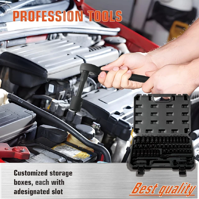 Alt view image 6 of 7 - 3/8" Drive Impact Socket Set, 50-PC SAE (5/16-3/4) & Metric (8-22mm), 6-Point Cr-V Deep & Shallow with Ratchet