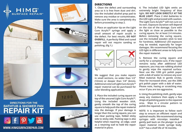 Alt view image 4 of 7 - Bathtub & Shower Pan Repair Kit, Compatible with Kohler (White)