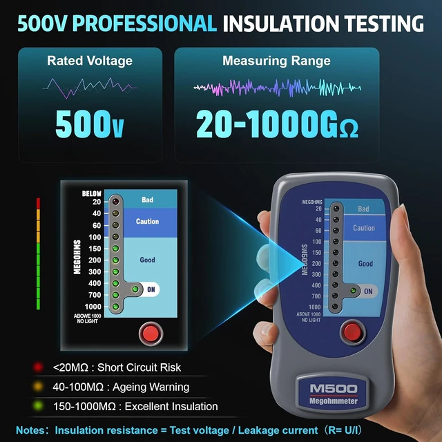 Alt view image 2 of 7 - M500 Megohmmeter, 1000 Megohms, Compatible with Supco for HVAC Testing