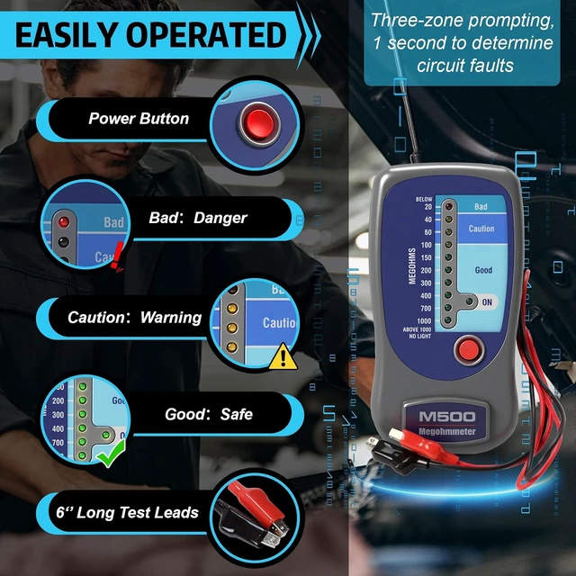 Alt view image 3 of 7 - M500 Megohmmeter, 1000 Megohms, Compatible with Supco for HVAC Testing