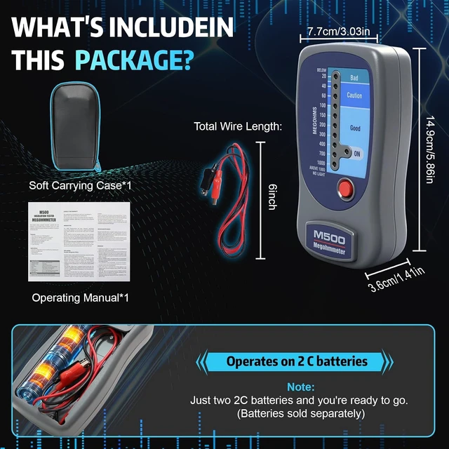 Alt view image 4 of 7 - M500 Megohmmeter, 1000 Megohms, Compatible with Supco for HVAC Testing