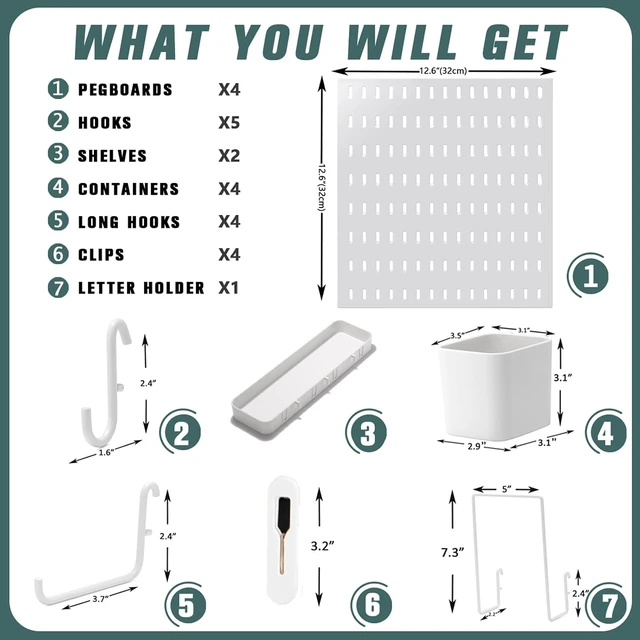 Alt view image 4 of 6 - 25.2" x 25.2" Pegboard Combination Kit, 4 Pegboards & 20 Hanging Accessories, Wall Mounted