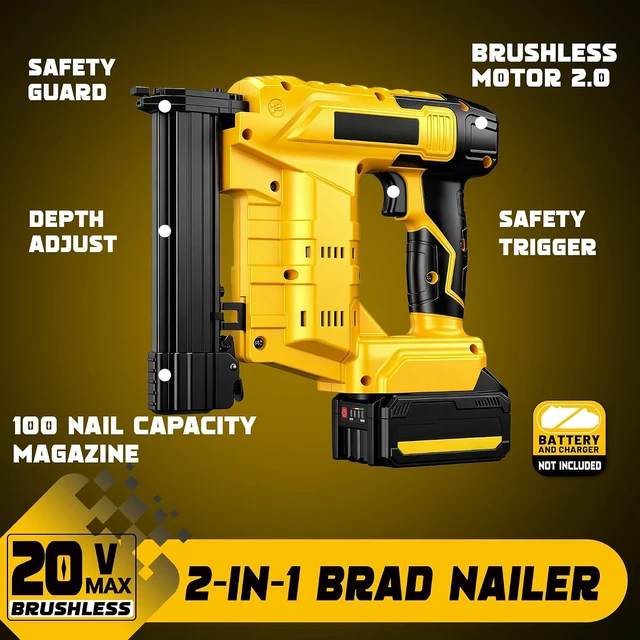 Alt view image 2 of 7 - 2-in-1 Cordless Brad Nailer for Dewalt 20V Battery (Tool Only)