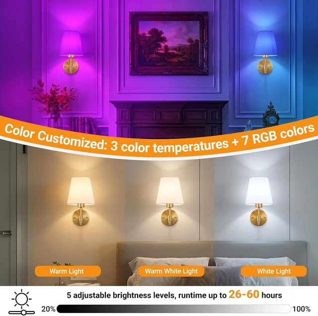 Alt view image 6 of 7 - Peel and Stick Battery Operated Wall Sconces, Set of 2