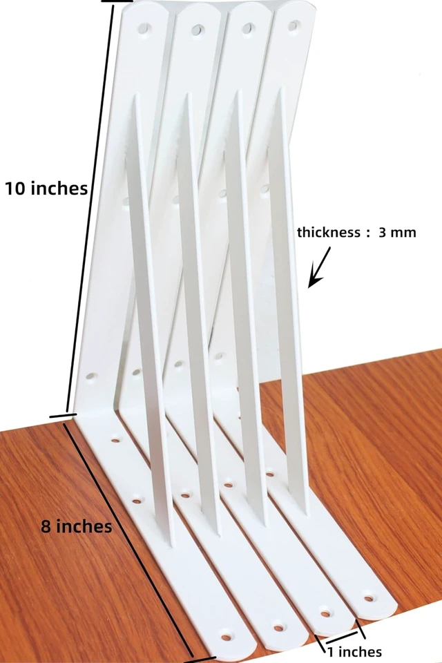 Alt view image 2 of 7 - 12-Pack White Heavy Duty Shelf Brackets, L10 x H8" Metal Angle Support with Screws