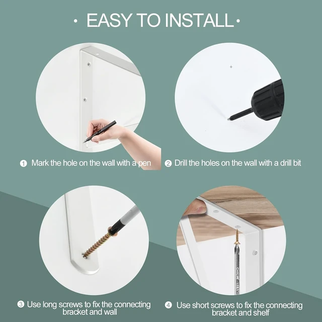 Alt view image 3 of 7 - 12-Pack White Heavy Duty Shelf Brackets, L10 x H8" Metal Angle Support with Screws