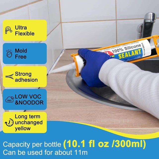 Alt view image 3 of 7 - 100% Silicone Caulk & Sealant, White 300ml, 10-Pack