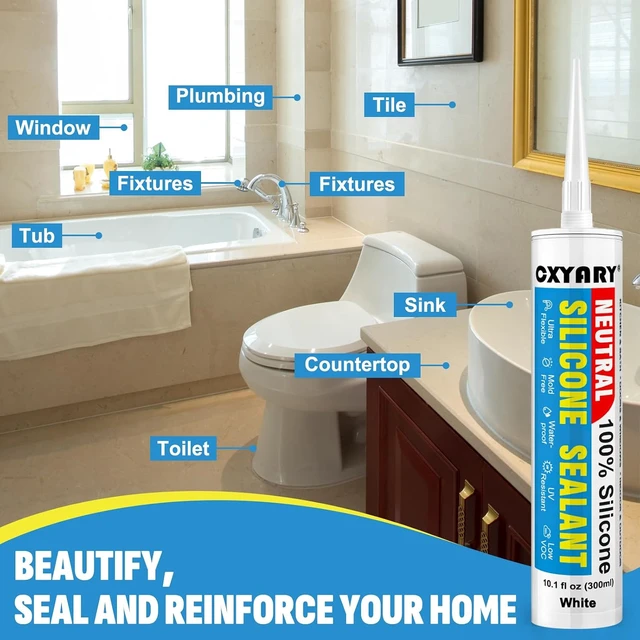 Alt view image 5 of 7 - 100% Silicone Caulk & Sealant, White 300ml, 10-Pack