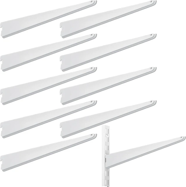 Main image of 10-Pack Heavy Duty Wire Shelf Brackets, Adjustable 11.5 Inch for Double Track Closet System (White)