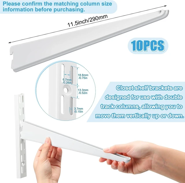 Alt view image 2 of 6 - 10-Pack Heavy Duty Wire Shelf Brackets, Adjustable 11.5 Inch for Double Track Closet System (White)