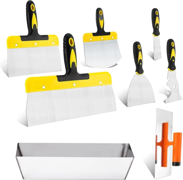 Main image of 8-Piece Stainless Steel Drywall Knife Set with Taping & Putty Knives, Trowel, Mud Scoop & 12" Pan