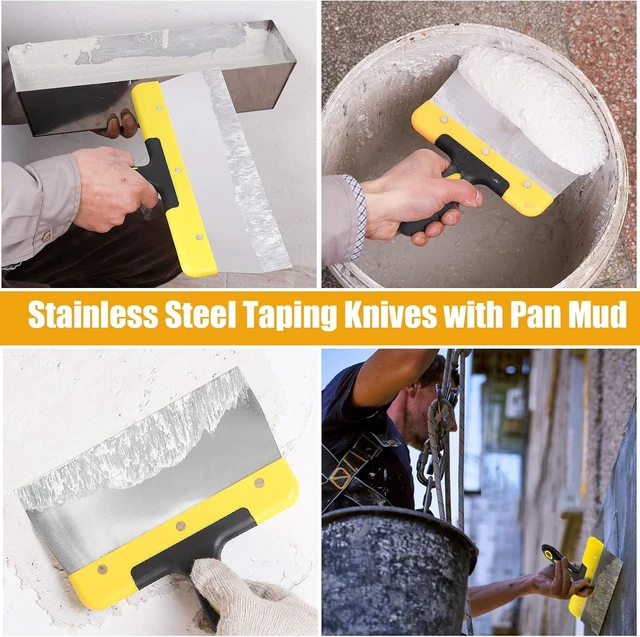 Alt view image 3 of 7 - 8-Piece Stainless Steel Drywall Knife Set with Taping & Putty Knives, Trowel, Mud Scoop & 12" Pan