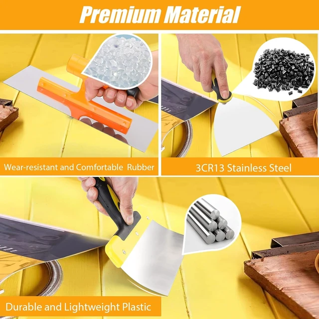 Alt view image 5 of 7 - 8-Piece Stainless Steel Drywall Knife Set with Taping & Putty Knives, Trowel, Mud Scoop & 12" Pan