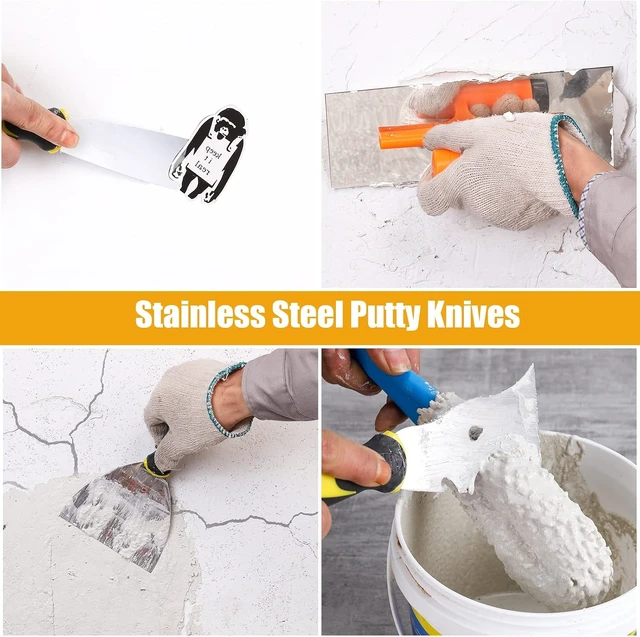 Alt view image 4 of 7 - 8-Piece Stainless Steel Drywall Knife Set with Taping & Putty Knives, Trowel, Mud Scoop & 12" Pan