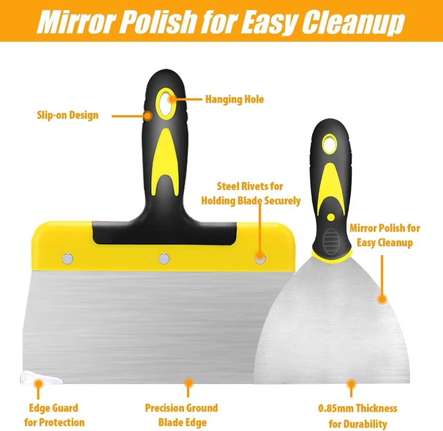 Alt view image 6 of 7 - 8-Piece Stainless Steel Drywall Knife Set with Taping & Putty Knives, Trowel, Mud Scoop & 12" Pan