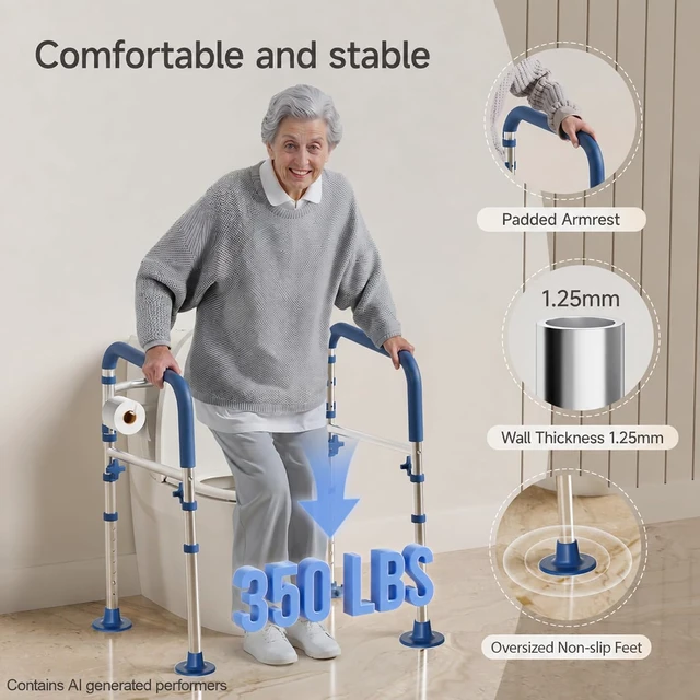 Alt view image 2 of 7 - Adjustable Toilet Safety Frame for Seniors