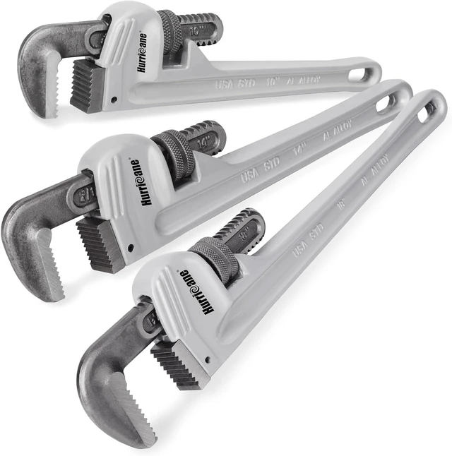 Main image of 3-Piece Aluminum Pipe Wrench Set (10", 14", 18"), Lightweight for Home Maintenance & DIY