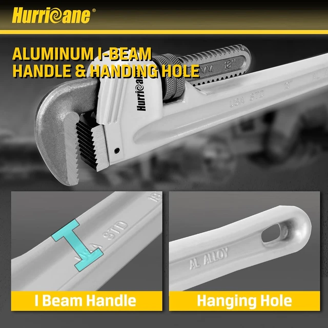 Alt view image 5 of 7 - 3-Piece Aluminum Pipe Wrench Set (10", 14", 18"), Lightweight for Home Maintenance & DIY