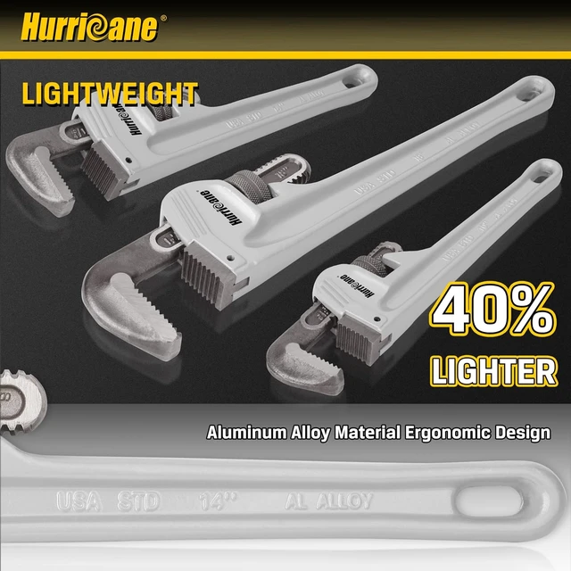 Alt view image 6 of 7 - 3-Piece Aluminum Pipe Wrench Set (10", 14", 18"), Lightweight for Home Maintenance & DIY