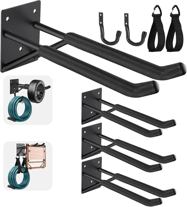 Main image of 14" Heavy Duty Garage Hooks, 4-Pack Ladder & Broom Storage Hooks for Wall Mount