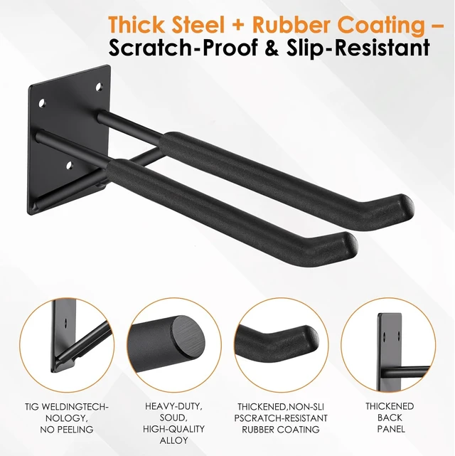 Alt view image 4 of 7 - 14" Heavy Duty Garage Hooks, 4-Pack Ladder & Broom Storage Hooks for Wall Mount