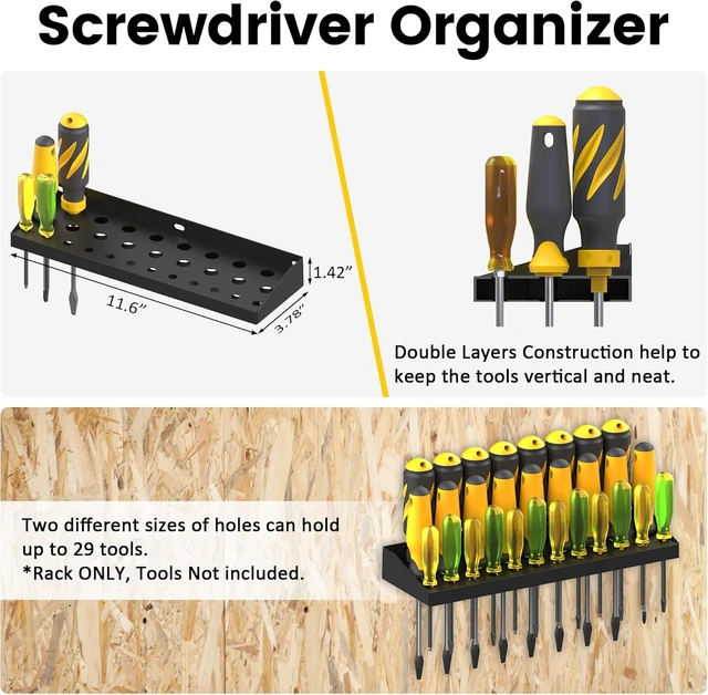 Alt view image 2 of 7 - Wall Mount Hand Tool Storage Set with Screwdriver, Pliers & Hammer Organizer, Metal Tray, 4-Pack
