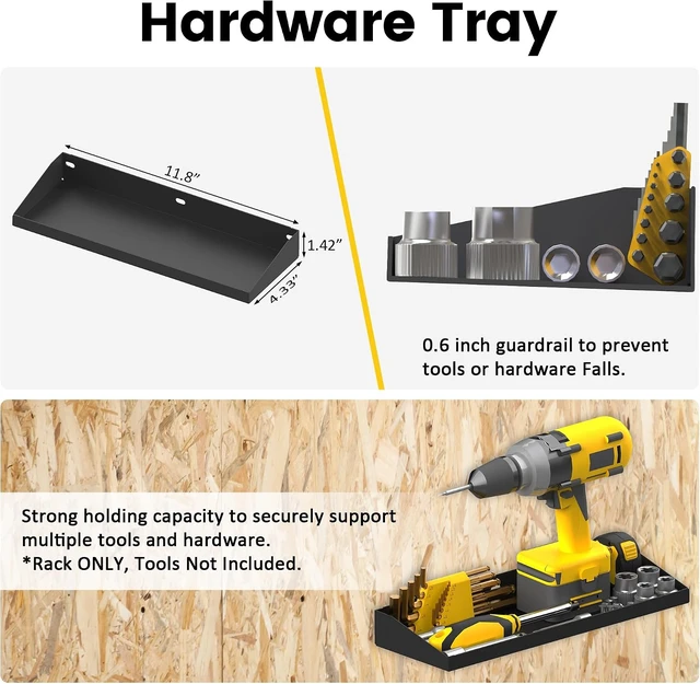Alt view image 5 of 7 - Wall Mount Hand Tool Storage Set with Screwdriver, Pliers & Hammer Organizer, Metal Tray, 4-Pack