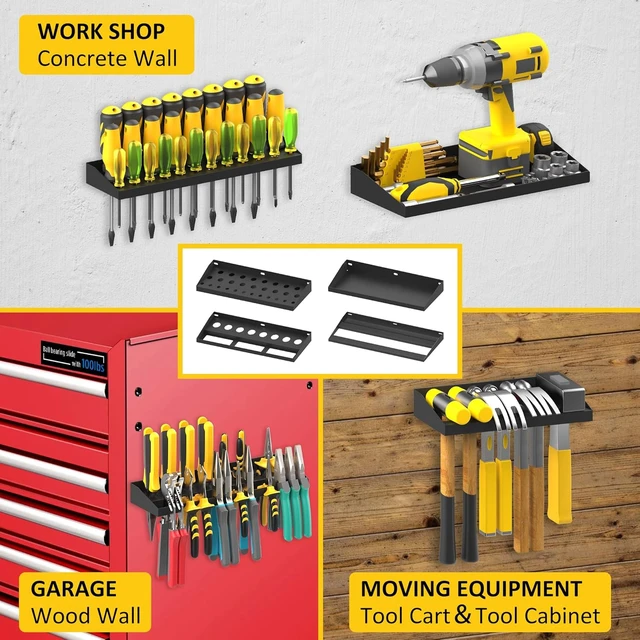 Alt view image 7 of 7 - Wall Mount Hand Tool Storage Set with Screwdriver, Pliers & Hammer Organizer, Metal Tray, 4-Pack