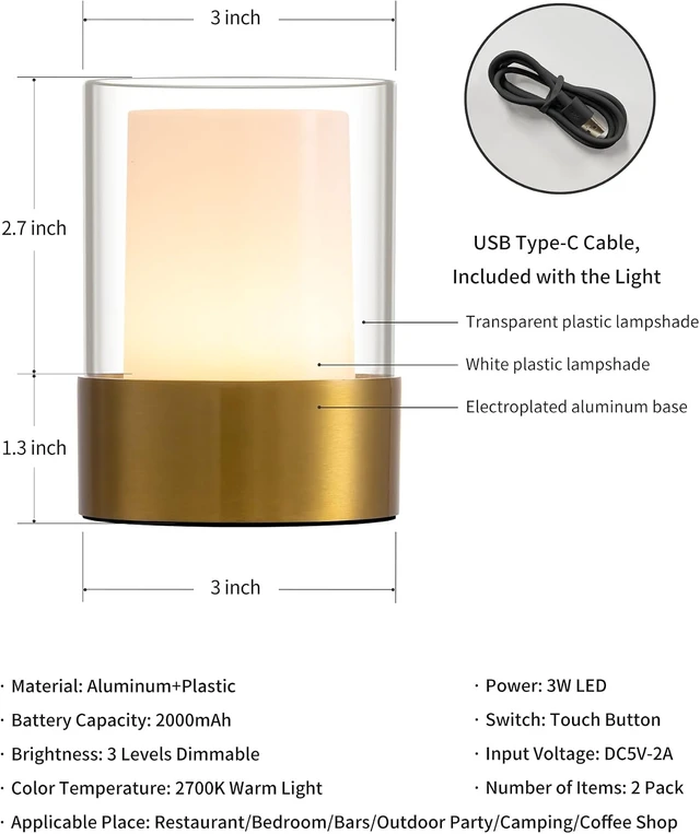 Alt view image 5 of 7 - 4" Bronze Cordless Rechargeable Outdoor Table Lamp, Set of 2