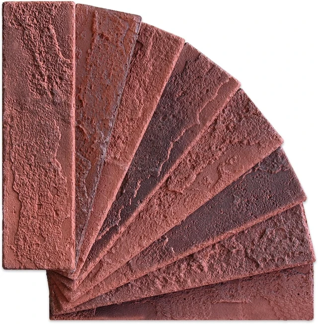 Alt view image 3 of 6 - 100-PC Vintage Red 3D Faux Brick Wall Tiles, Thin Veneers for Bedroom, Kitchen & Fireplace (14.2 sq ft)