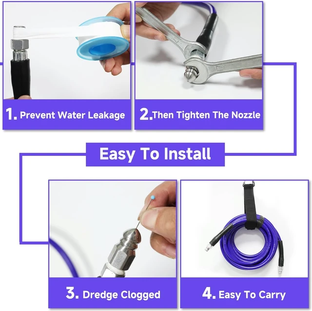 Alt view image 3 of 7 - NIFUAL 100FT Sewer Jetter Kit for Pressure Washer, 5800PSI 1/4 Inch NPT Hose with Rotating & Button Nozzles